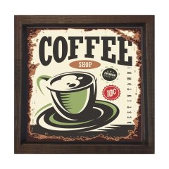 Coffee Vintage Reklam Afişi Tablosu Kahverengi Ahşap Çerçeve - 30x30