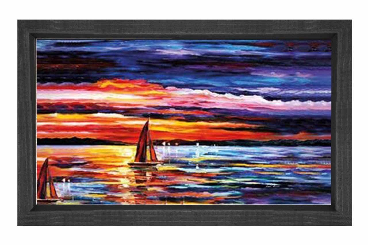 Yelkenli Gemi Yağlı Boya Tablosu Siyah Ahşap Çerçeve - 40x60