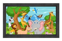 Mutlu Orman Hayvanları Tablosu Siyah Ahşap Çerçeve - 40x60