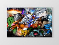 Digimonlar ve Pokemonlar Tablosu Çerçevesiz - 50x90