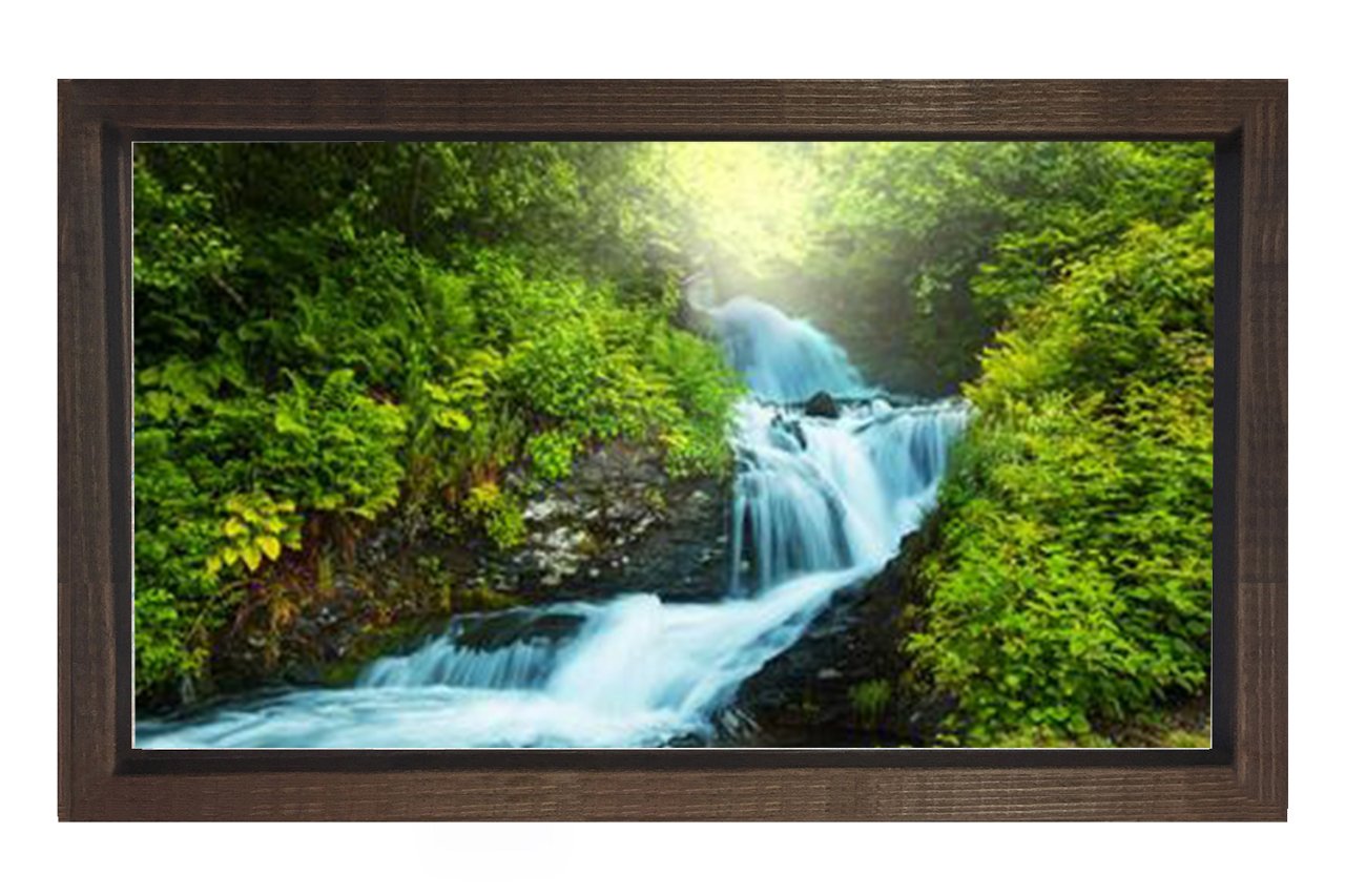 Muhteşem Orman Şelalesi Tablosu Kahverengi Ahşap Çerçeve - 50x90
