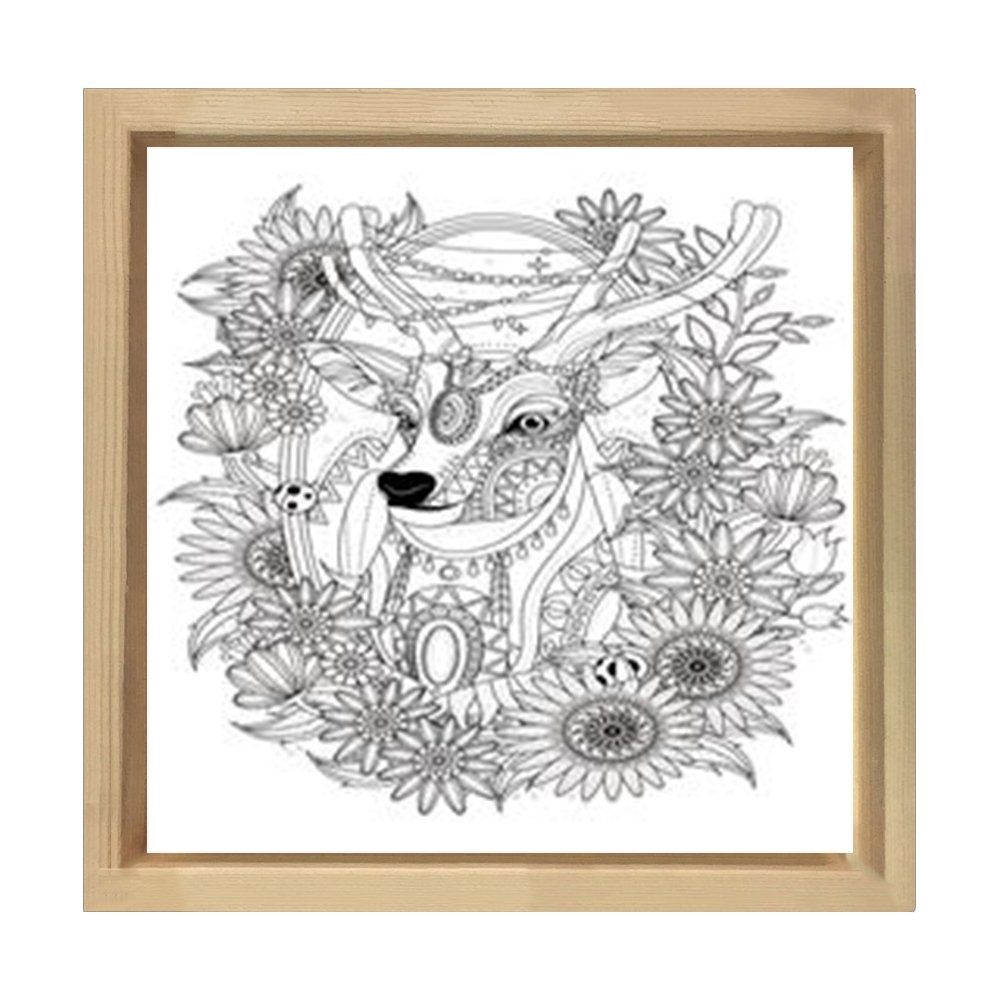 Geyik Boyama Tablo Tablosu Naturel Ahşap Çerçeve - 60x60