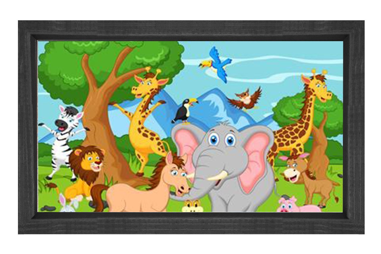 Mutlu Orman Hayvanları Tablosu Siyah Ahşap Çerçeve - 50x90