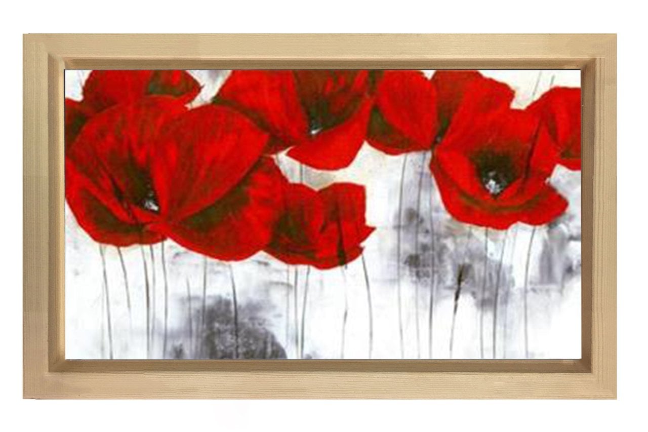 Beyazlıkta Gelincik Çiçeği Tablosu Naturel Ahşap - 100x200