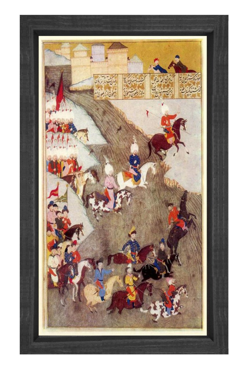 Minyatür Savaş Meydanı Tablosu Siyah Ahşap Çerçeve - 100x200