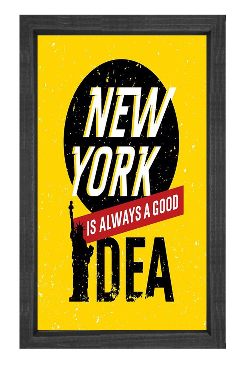 New York Yazısı Tablosu Siyah Ahşap Çerçeve - 70x100