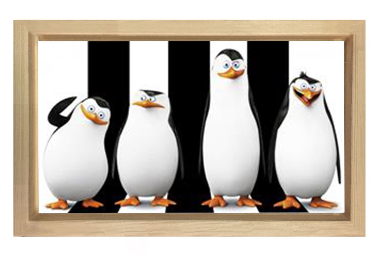 Penguenler Tablosu Naturel Ahşap Çerçeve - 100x200