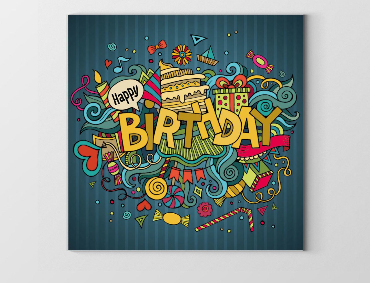 Happy Birthday Tablosu Çerçevesiz - 60x60