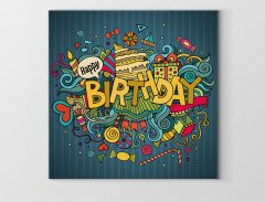 Happy Birthday Tablosu Çerçevesiz - 60x60