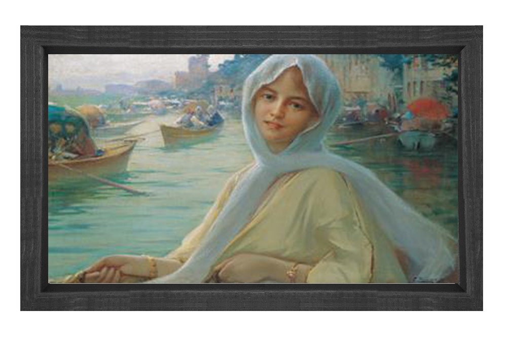 Fausto Zonaro - Göksu Sefası Tablosu Siyah Ahşap - 50x70
