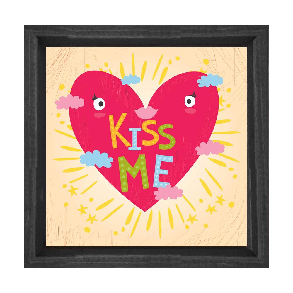 Kiss Me Tablosu Siyah Ahşap Çerçeve - 100x100