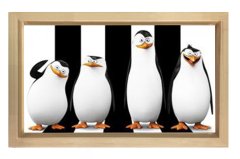 Penguenler Tablosu Naturel Ahşap Çerçeve - 40x60