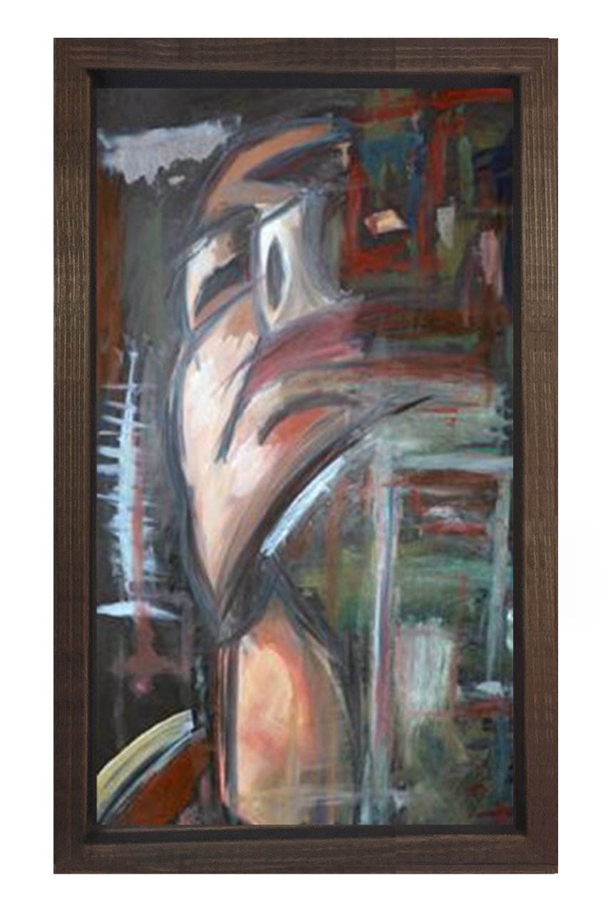 Soyut Yüz Tablosu Kahverengi Ahşap Çerçeve - 100x150