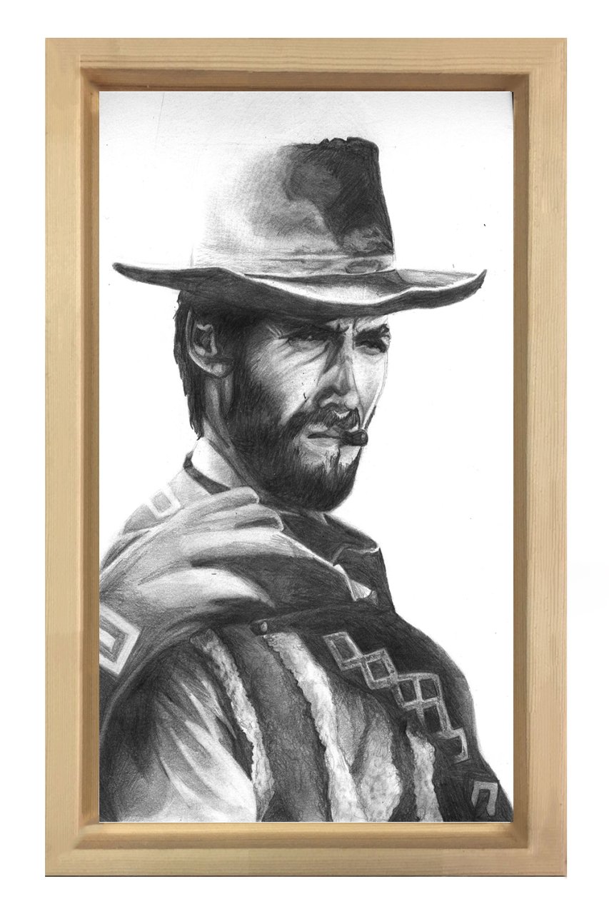 Clint Eastwood  Tablosu Naturel Ahşap Çerçeve - 50x70