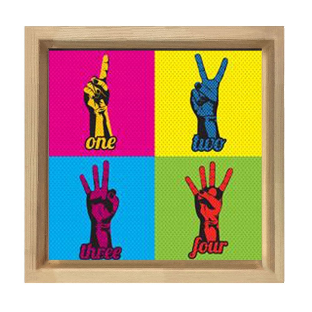 Parmak Ve Rakamlar Tablosu Naturel Ahşap Çerçeve - 50x50