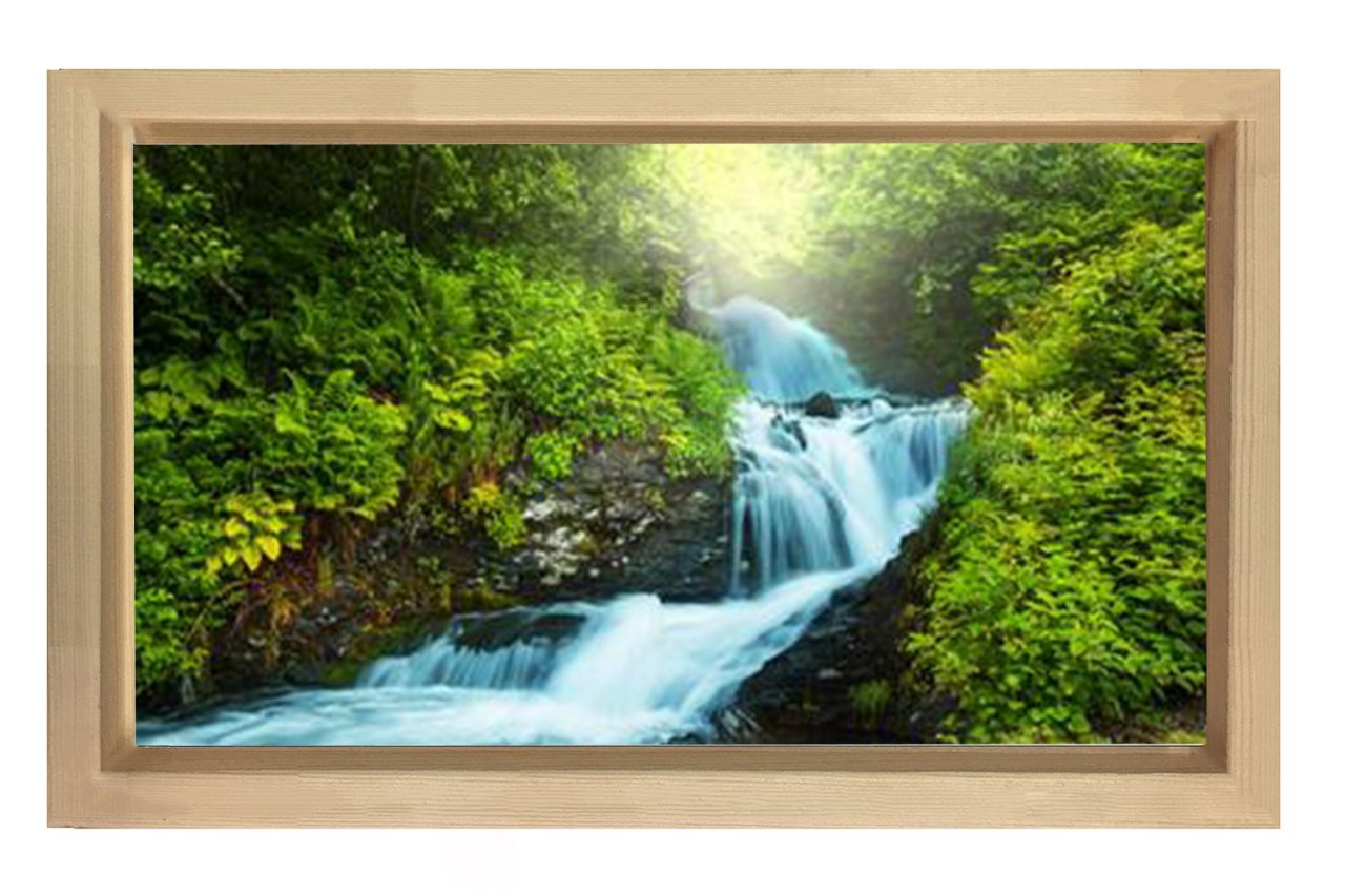 Muhteşem Orman Şelalesi Tablosu Naturel Ahşap Çerçeve - 50x90