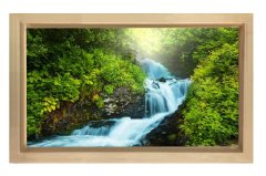 Muhteşem Orman Şelalesi Tablosu Naturel Ahşap Çerçeve - 50x90