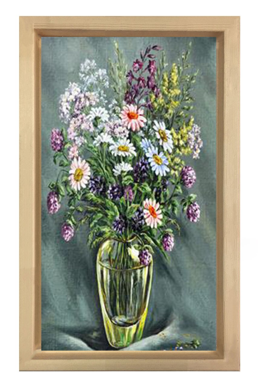 Vazoda Çiçek Natürmort Tablosu Naturel Ahşap Çerçeve - 100x100