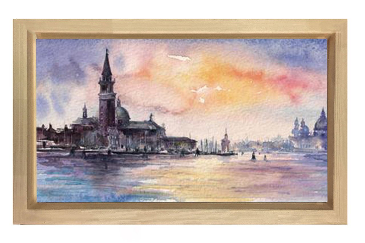 Soyut Liman Tablosu Naturel Ahşap Çerçeve - 50x70