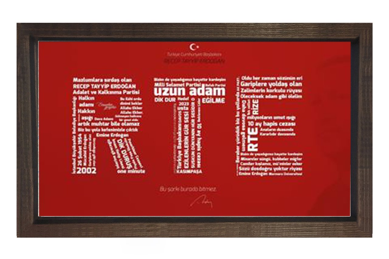 Sayın :R-T-E Tipografi Tablosu Kahverengi Ahşap - 70x100