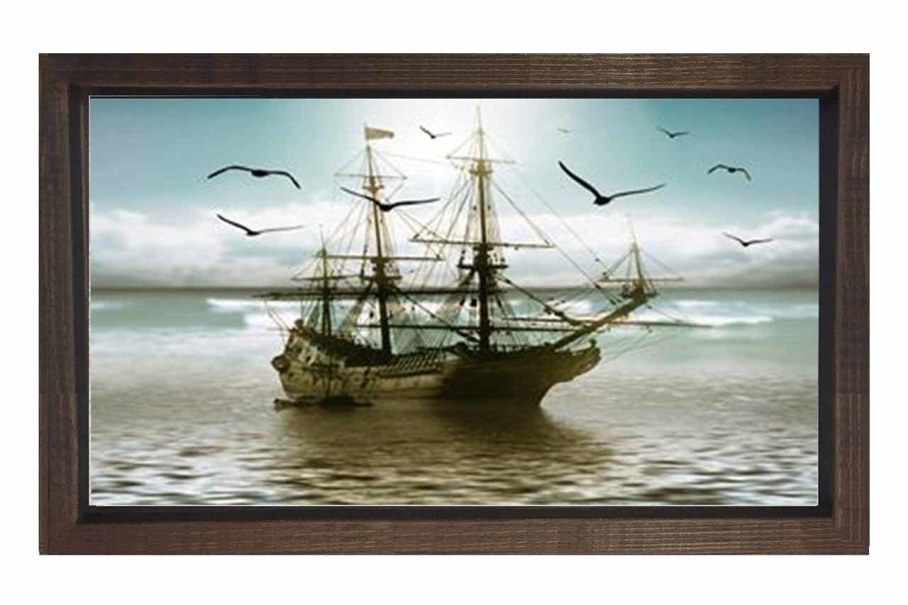 Eski Kalyon Sahilde Tablosu Kahverengi Ahşap - 100x150