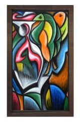 Soyut Reprodüksiyon Tablosu Kahverengi Ahşap - 50x70