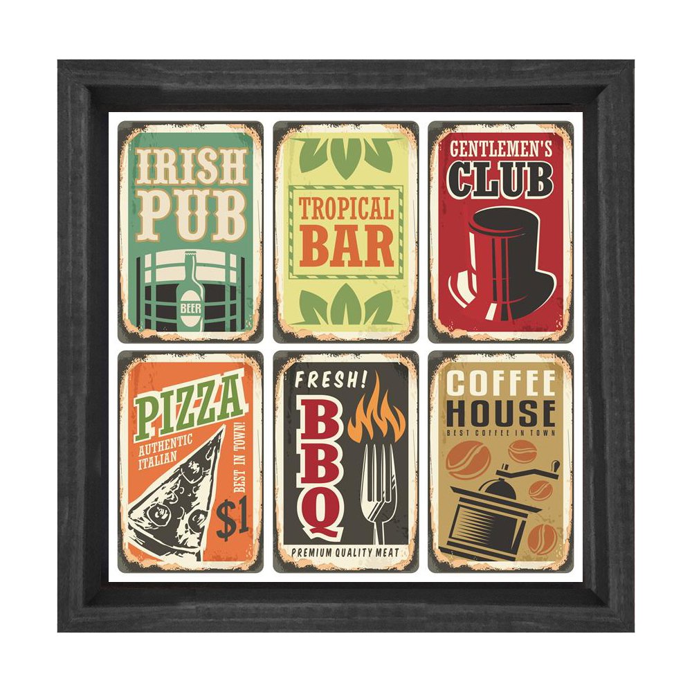 Pub Bar Club  Tablosu Siyah Ahşap Çerçeve - 80x80