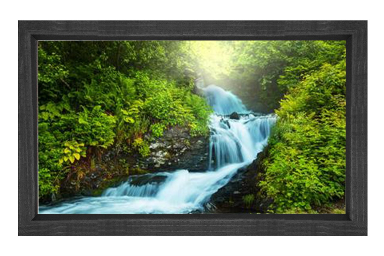 Muhteşem Orman Şelalesi Tablosu Siyah Ahşap Çerçeve - 40x60