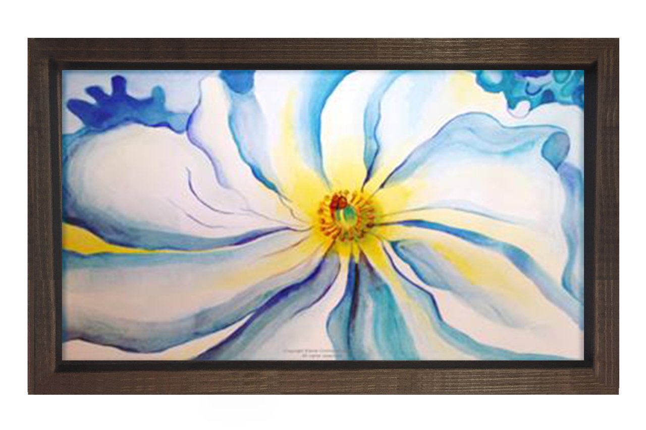 Beyaz Çiçek Tablosu Kahverengi Ahşap Çerçeve - 100x150