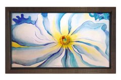 Beyaz Çiçek Tablosu Kahverengi Ahşap Çerçeve - 100x150