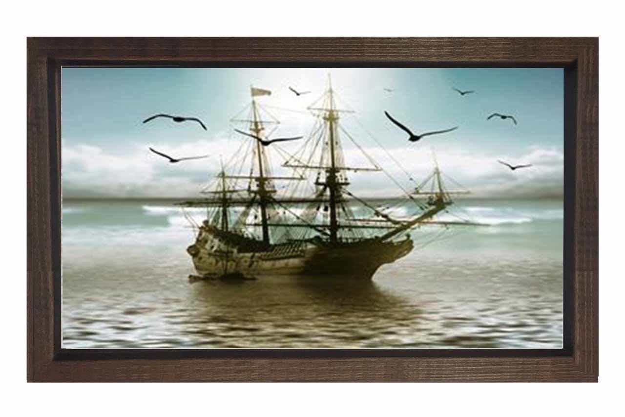 Eski Kalyon Sahilde Tablosu Kahverengi Ahşap - 40x60