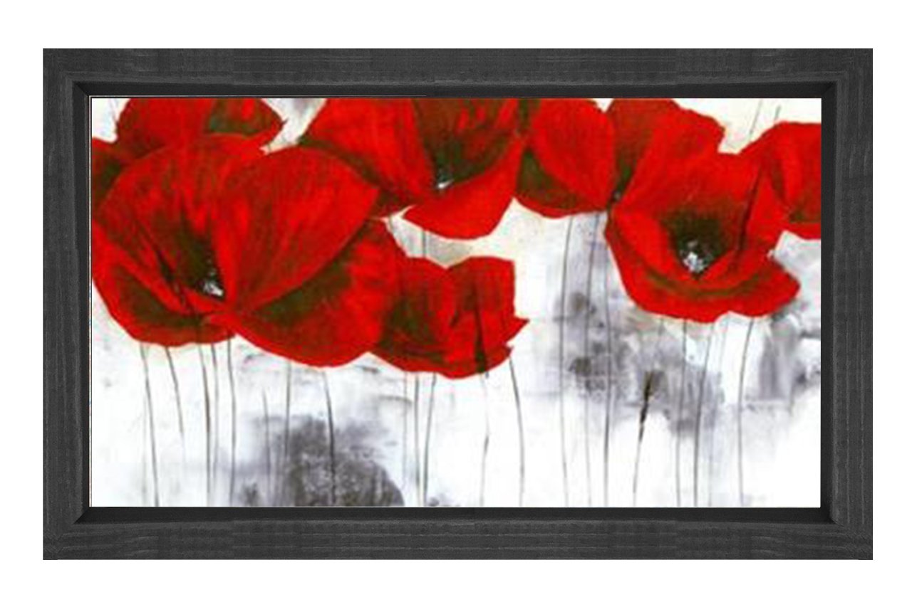 Beyazlıkta Gelincik Çiçeği Tablosu Siyah Ahşap - 50x70