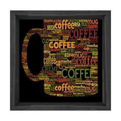 Kahve Bardağı Tipografi Tablosu Siyah Ahşap Çerçeve - 100x100