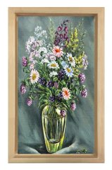 Vazoda Çiçek Natürmort Tablosu Naturel Ahşap Çerçeve - 60x60
