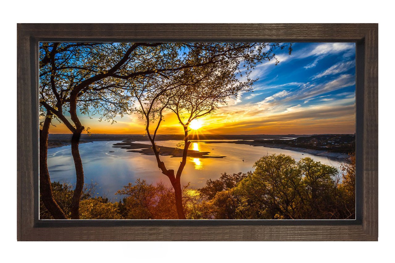 Güneşin Batımı Ve Göl Tablosu Kahverengi Ahşap Çerçeve - 50x90