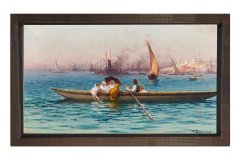 Osmanlı Kayıkçısı Tablosu Kahverengi Ahşap Çerçeve - 100x200