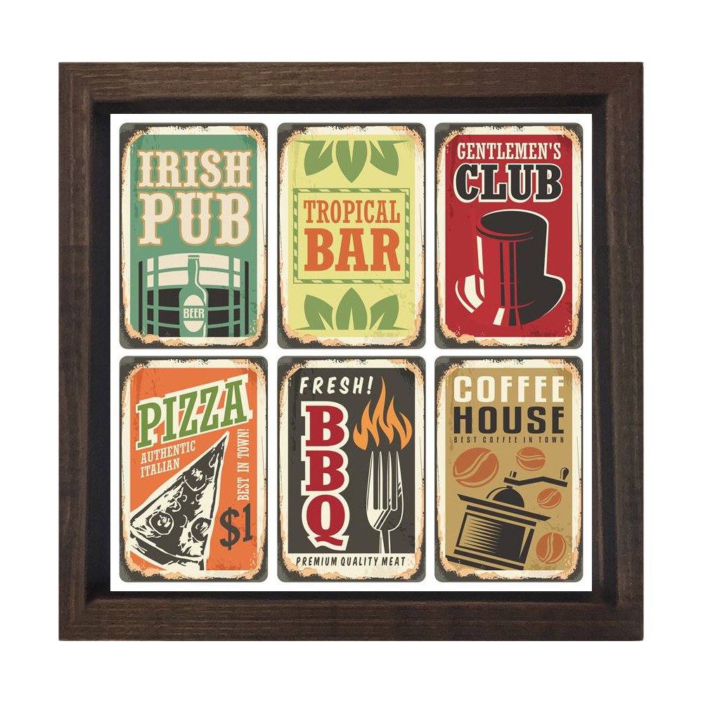 Pub Bar Club  Tablosu Kahverengi Ahşap Çerçeve - 40x40