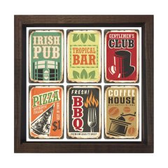 Pub Bar Club  Tablosu Kahverengi Ahşap Çerçeve - 40x40