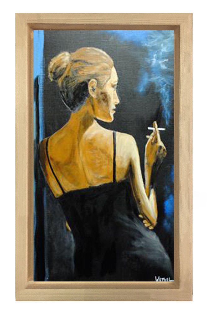 Sigara İçen Kadın Tablosu Naturel Ahşap - 100x150