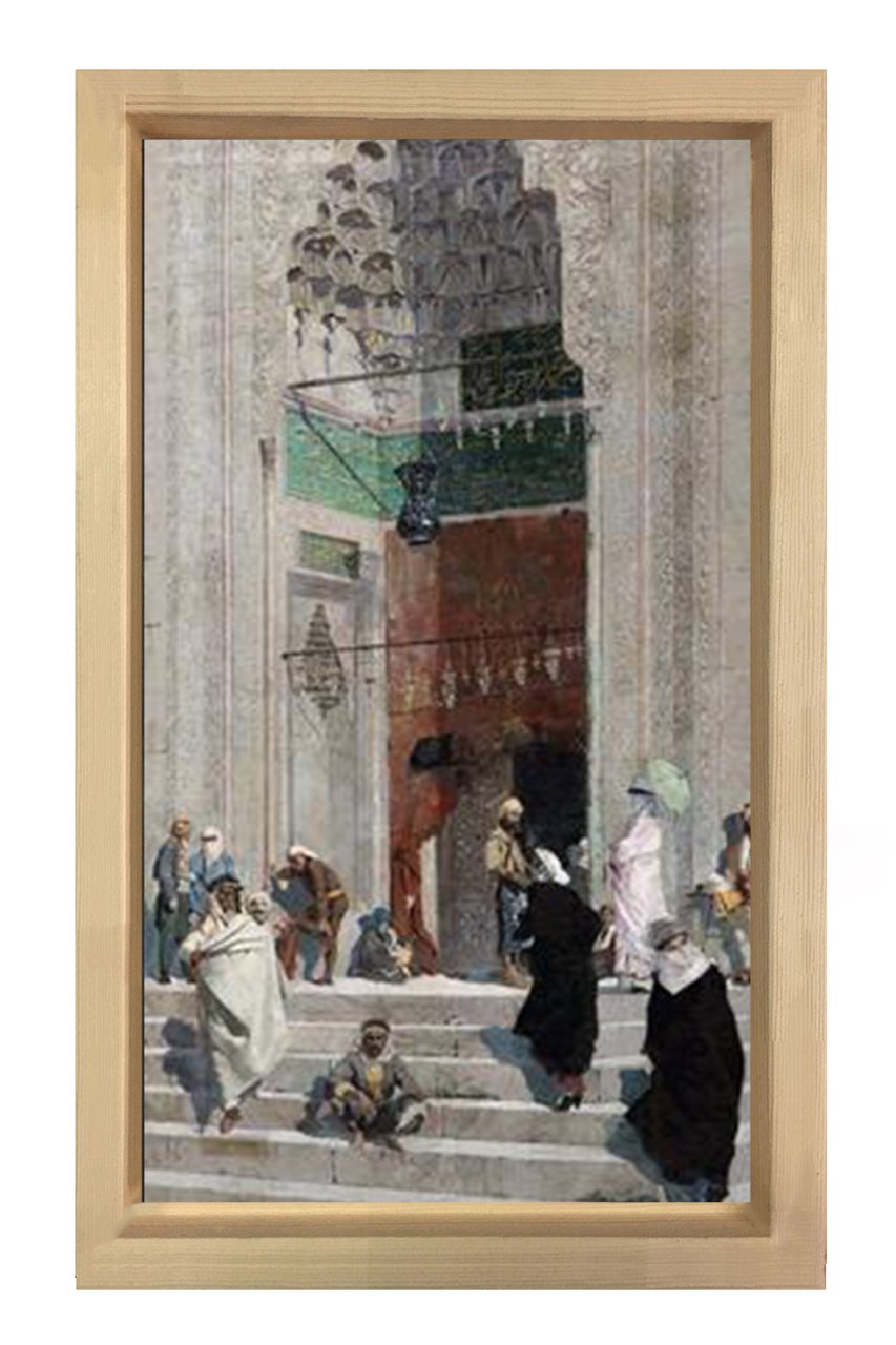 Cami Önü  Tablosu Naturel Ahşap Çerçeve - 50x90