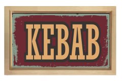Vintage Kebab Reklam Afişi Tablosu Naturel Ahşap Çerçeve - 40x60