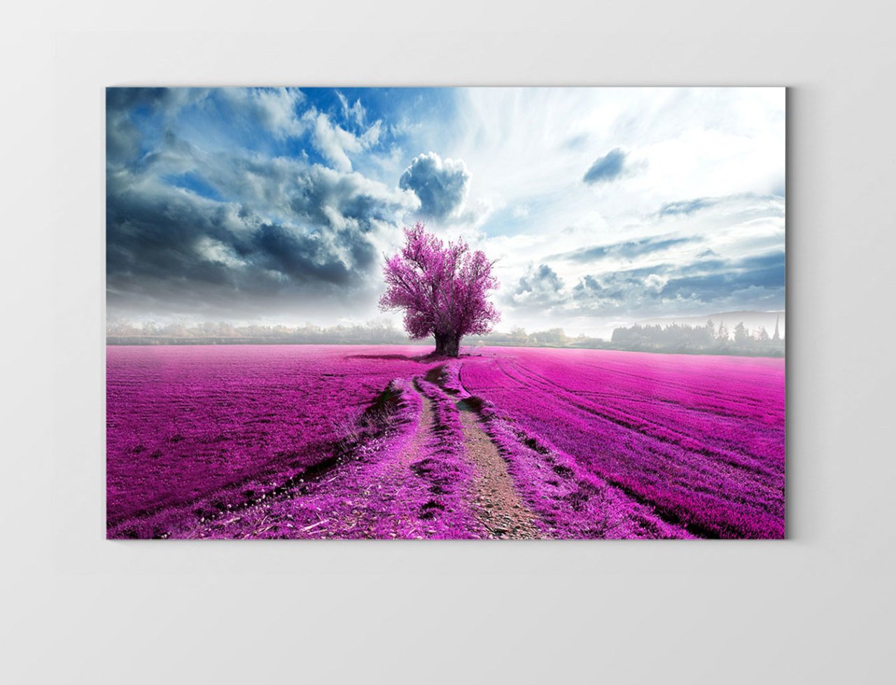Lavanta Tarlası Mor Ağaç Manzara Tablosu Çerçevesiz - 45x30