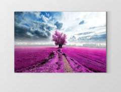 Lavanta Tarlası Mor Ağaç Manzara Tablosu Çerçevesiz - 45x30