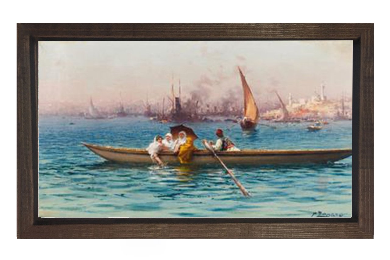 Osmanlı Kayıkçısı Tablosu Kahverengi Ahşap Çerçeve - 50x70