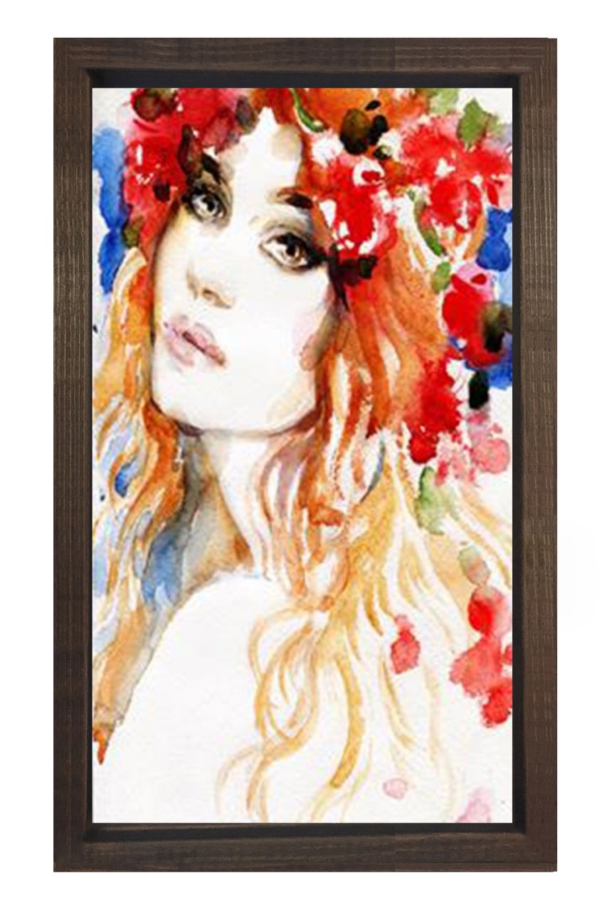 Kadın Yüzü Tablosu Kahverengi Ahşap Çerçeve - 40x60