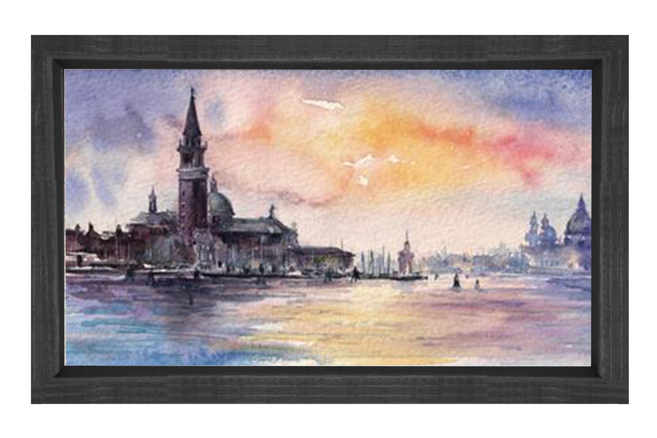 Soyut Liman Tablosu Siyah Ahşap Çerçeve - 50x70