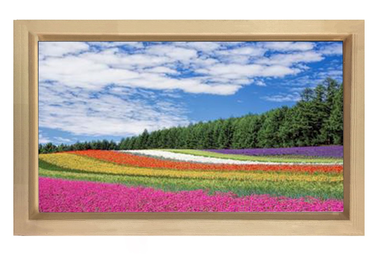 Çiçek Tarlası Gökyüzü Manzarası Tablosu Naturel Ahşap - 40x60