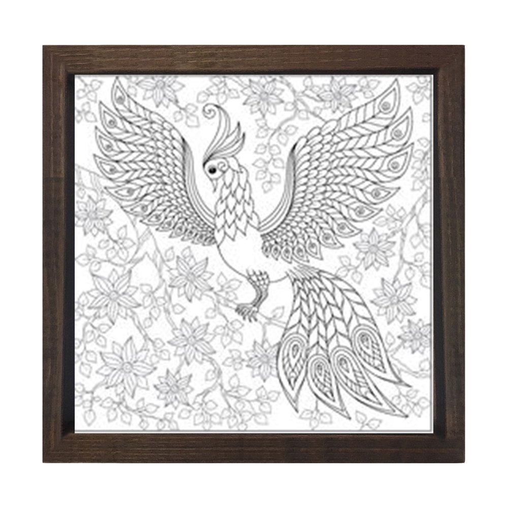 Güzel Kuş Boyama Tablo Tablosu Kahverengi Ahşap Çerçeve - 70x70