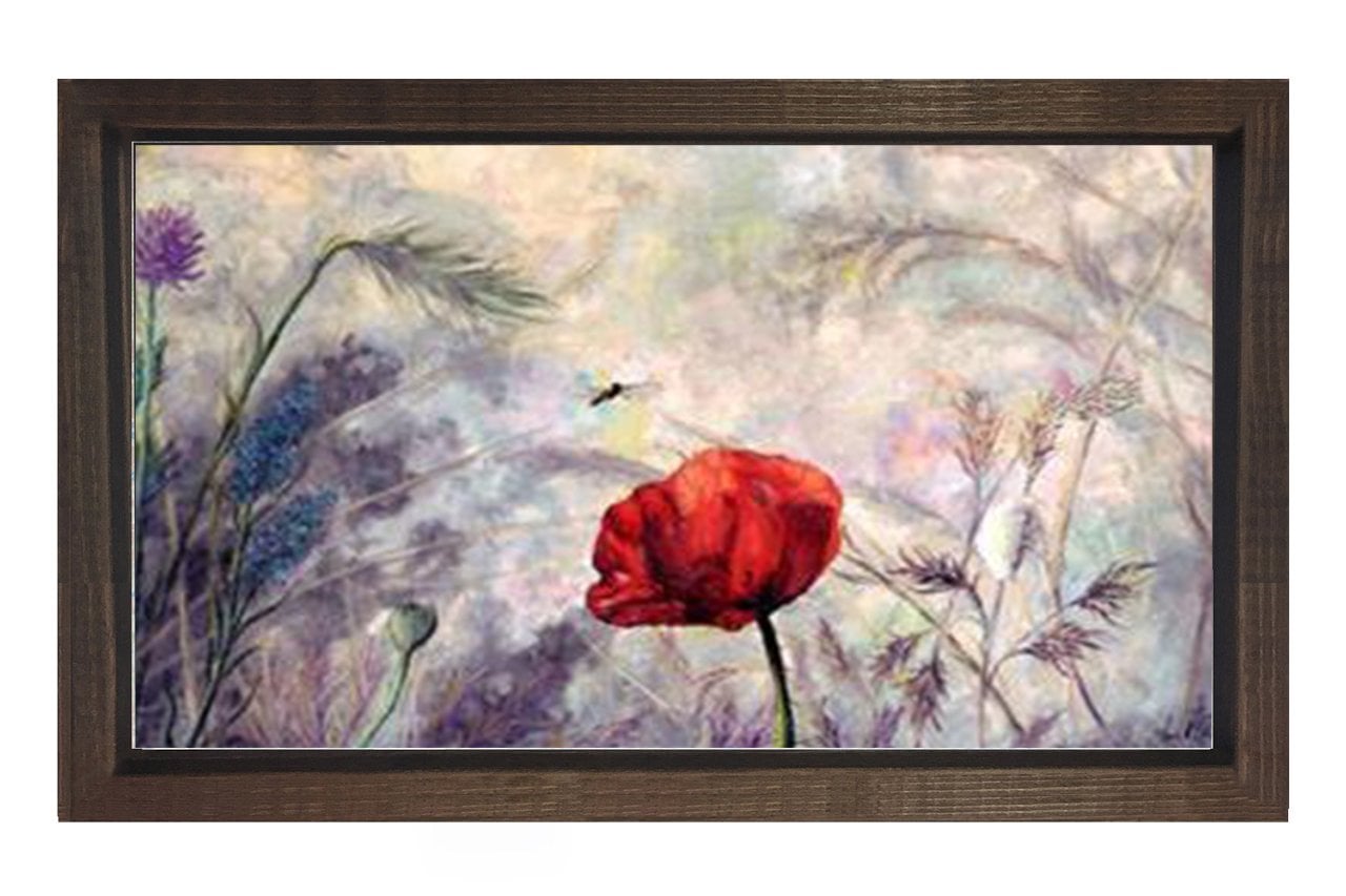 Sadelik ve Gelincik Çiçeği Tablosu Kahverengi Ahşap Çerçeve - 40x60