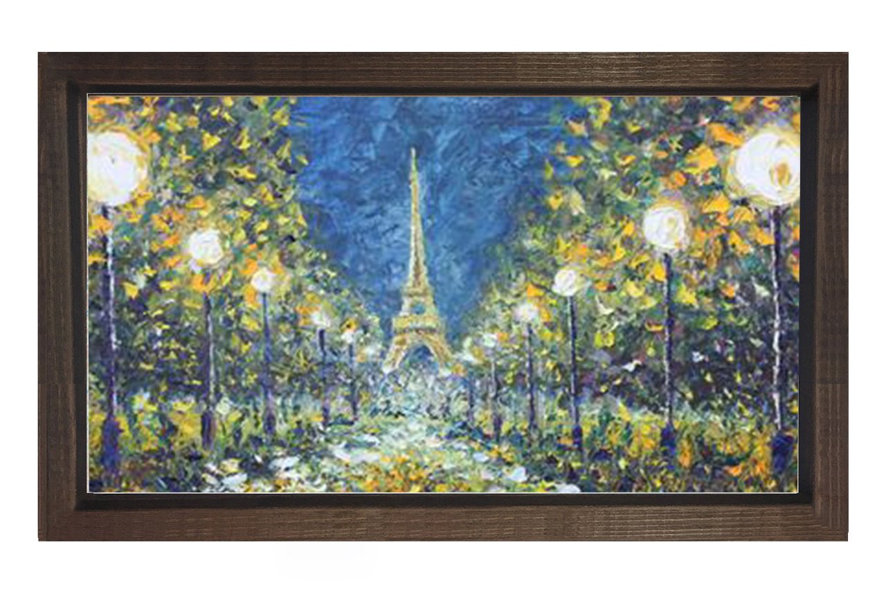 Eiffel Kulesi Yağlıboya Tablosu Kahverengi Ahşap Çerçeve - 70x100